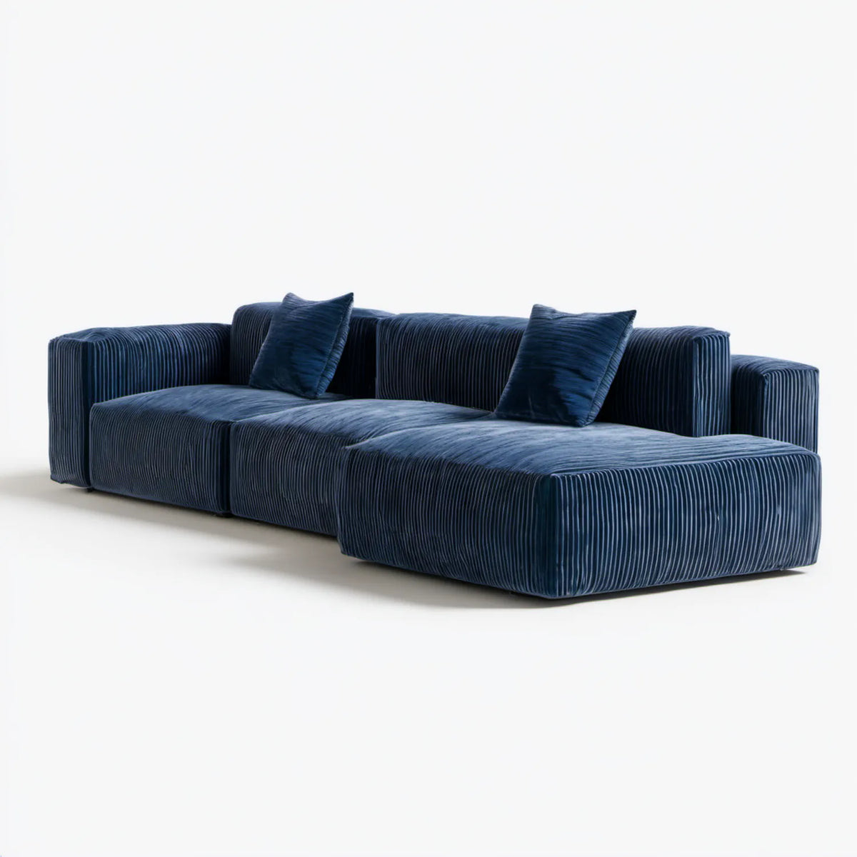 Granatowa sofa modułowa z prawostronnym szezlongiem, sztruksowa, 280 x 170 x 72 cm