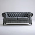 Dwuosobowa sofa Chesterfield z tapicerką PU, grafitowo-czarna, 180 x 90 x 75 cm