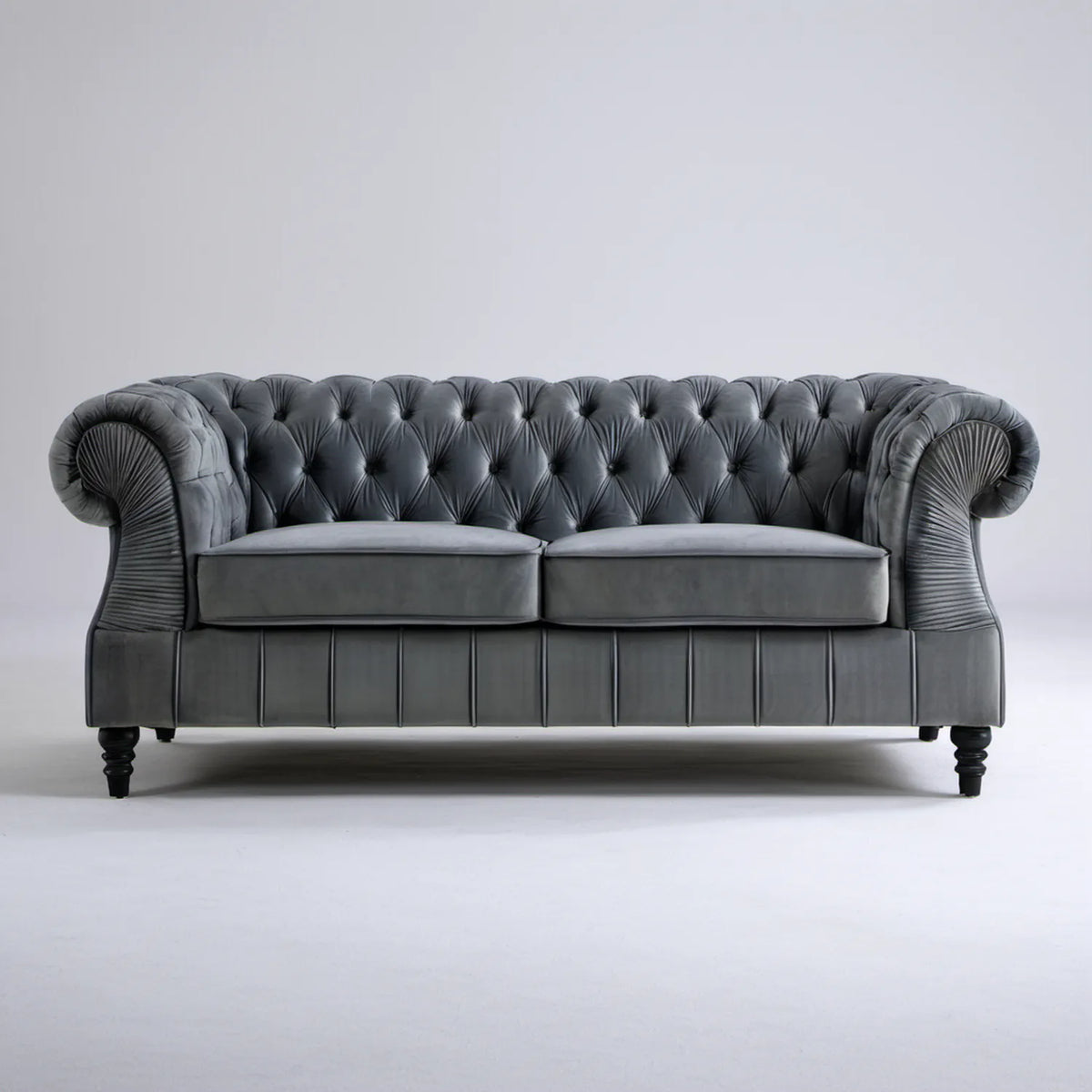 Dwuosobowa sofa Chesterfield z tapicerką PU, grafitowo-czarna, 180 x 90 x 75 cm
