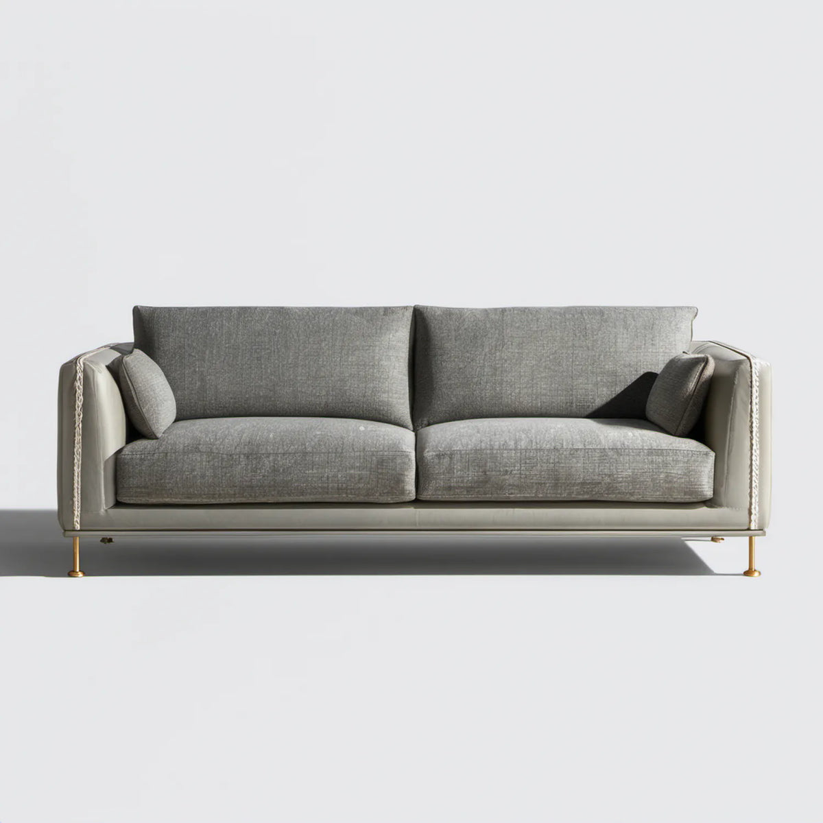 Dwuosobowa sofa szaro-beżowa ze złotymi nogami, 200 x 90 x 80 cm