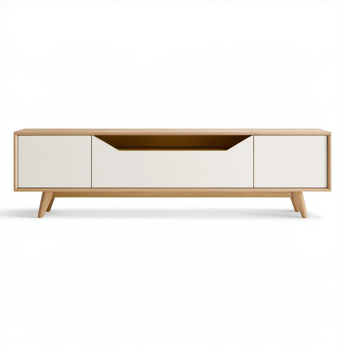 Szafka RTV biało-dębowa 180 × 40 × 55 cm z litego drewna dębowego i MDF
