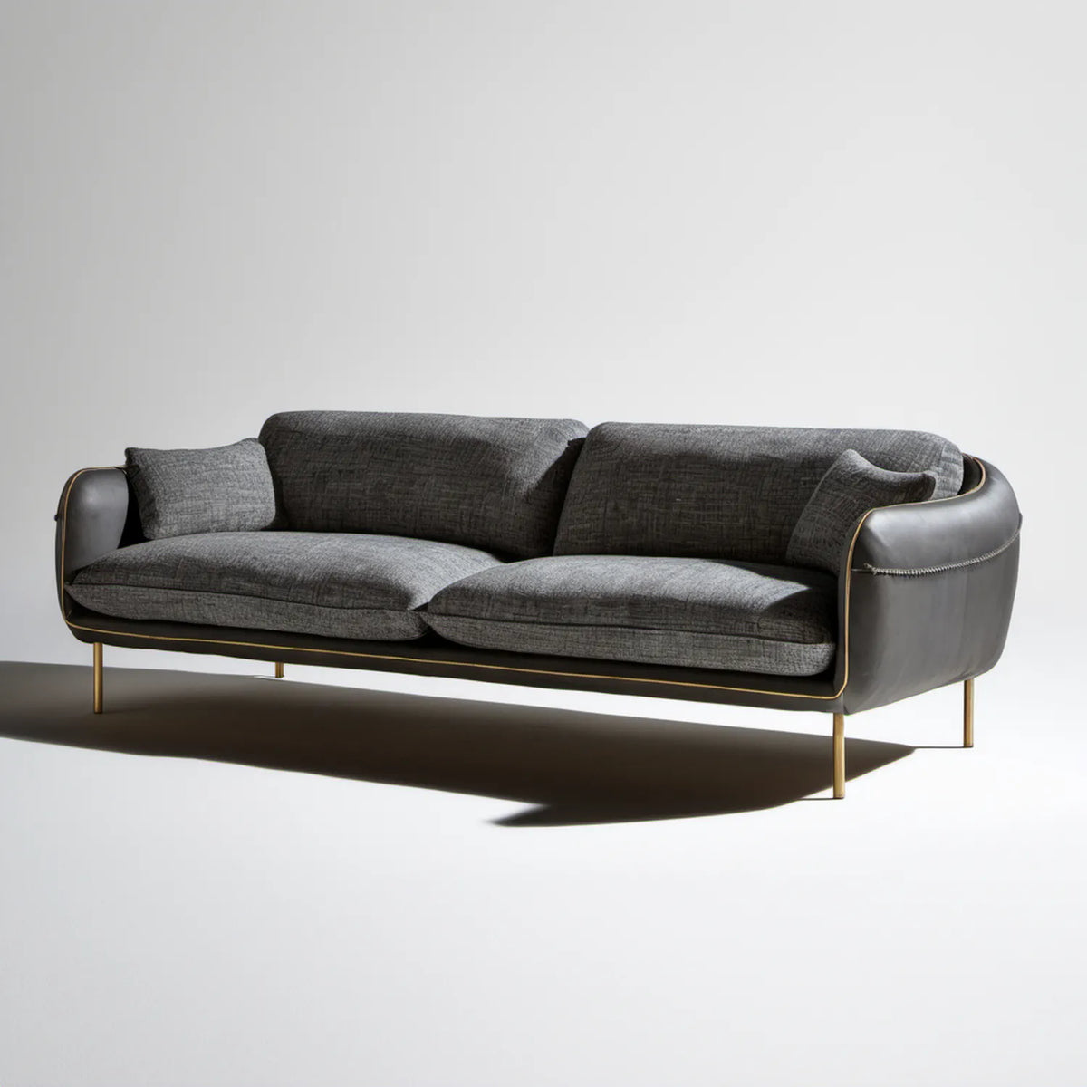 Trzyosobowa sofa ciemnoszara 220 x 92 x 82 cm z panelami z czarnej skóry syntetycznej i złotymi nogami