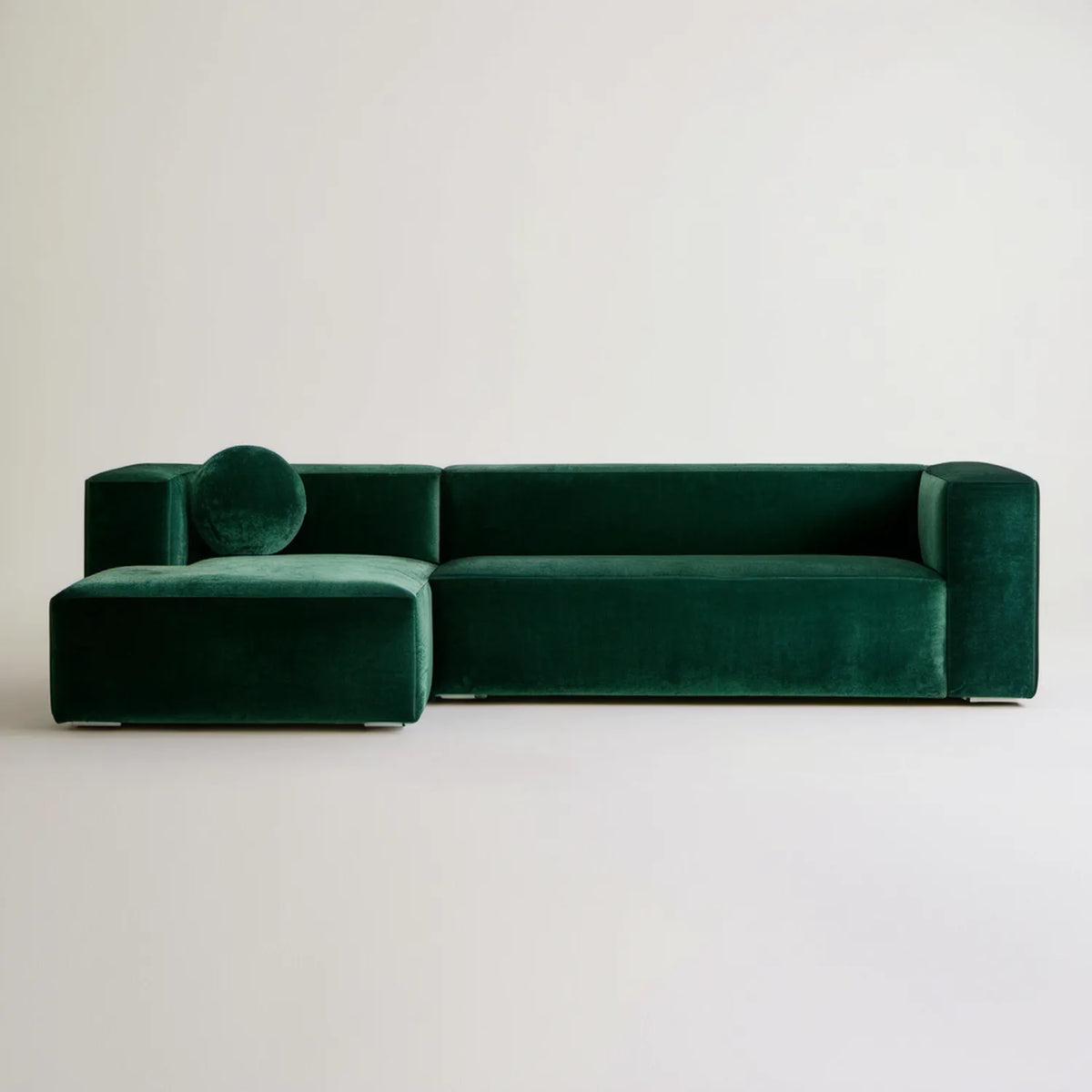 Ciemnozielona sofa narożna lewostronna z szezlongiem, aksamit poliestrowy, 255 × 90 × 75 cm