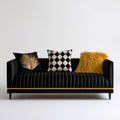 Czarna dwuosobowa sofa aksamitna ze złotą listwą 180 x 80 x 78 cm