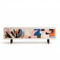 Kremowa szafka RTV 4-drzwiowa z abstrakcyjnym nadrukiem, 180 × 40 × 75 cm