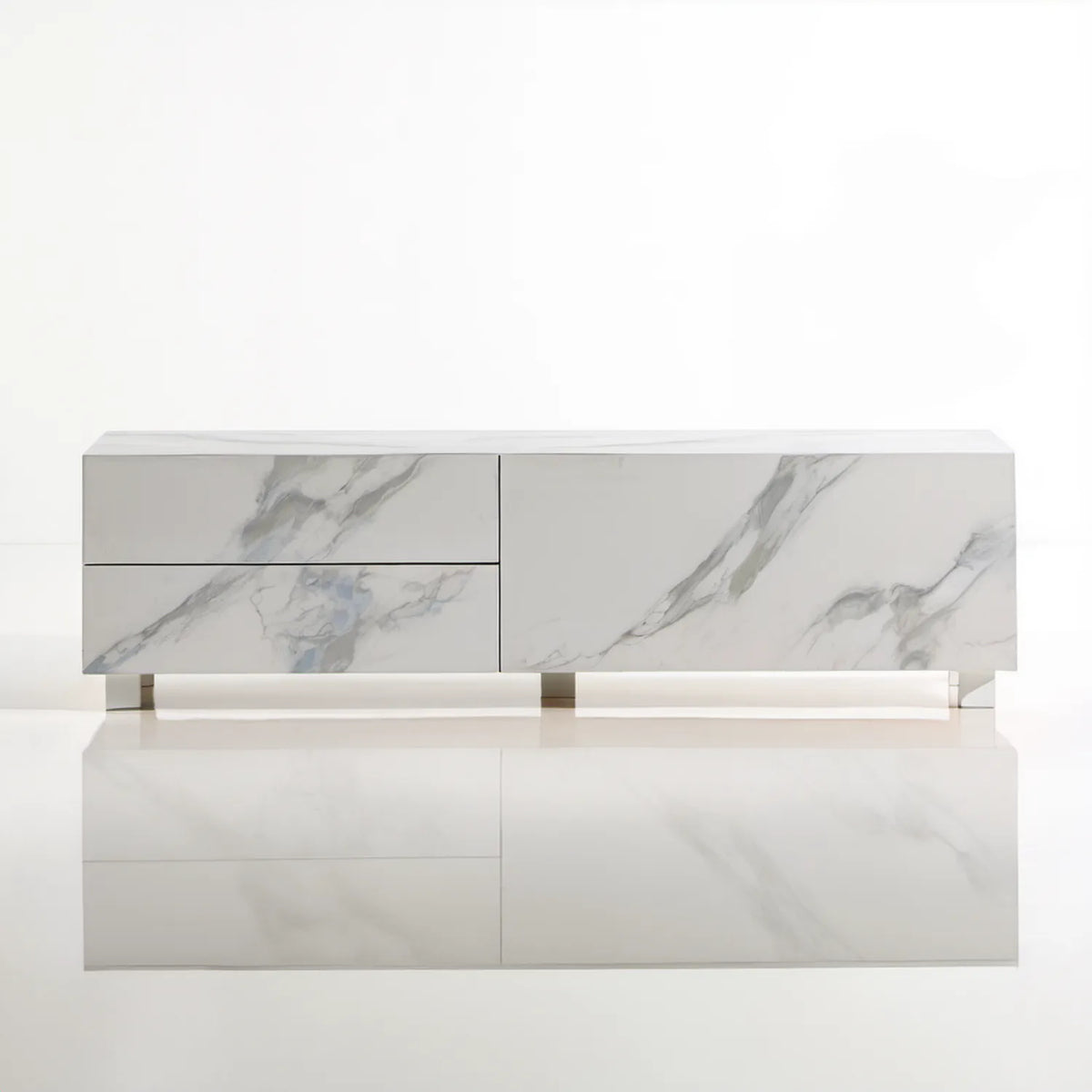 Biała szafka RTV z dekorem marmuru 180 x 40 x 50 cm, MDF