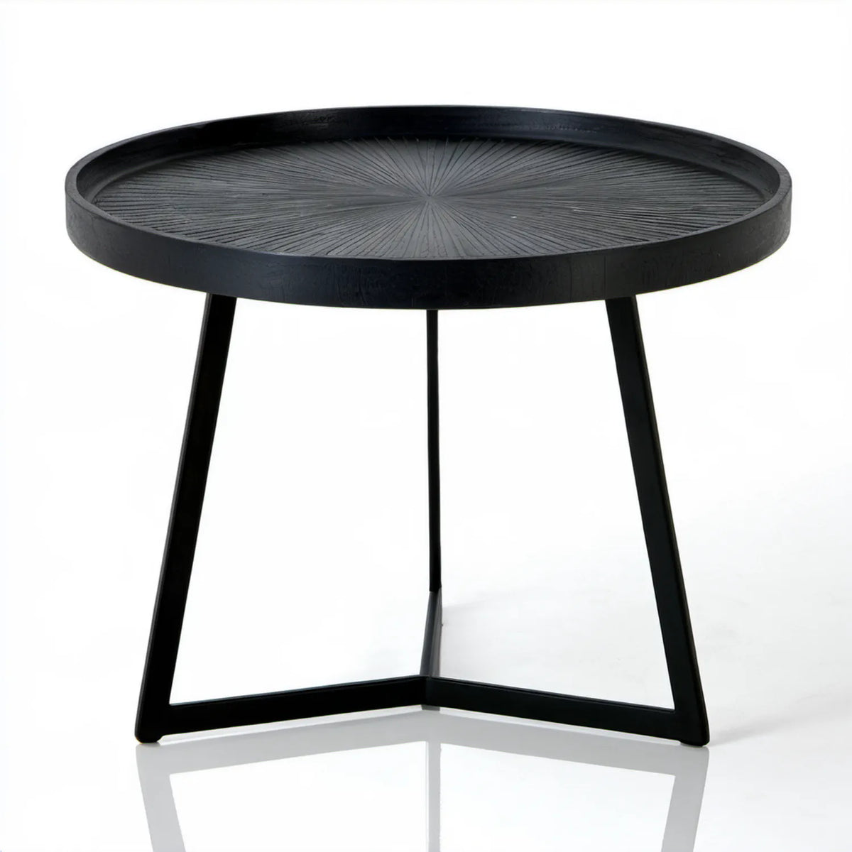 Okrągły stolik kawowy czarny Ø60 × 45 cm z blatem MDF i stalową podstawą