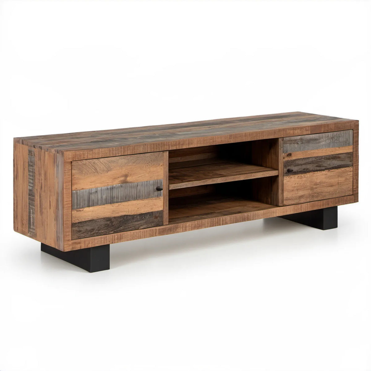 Szafka RTV z litego drewna mango, brązowo-szaro-czarna, 140 x 40 x 50 cm