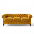 Trzyosobowa sofa Chesterfield z weluru poliestrowego, musztardowa, 220 x 90 x 80 cm