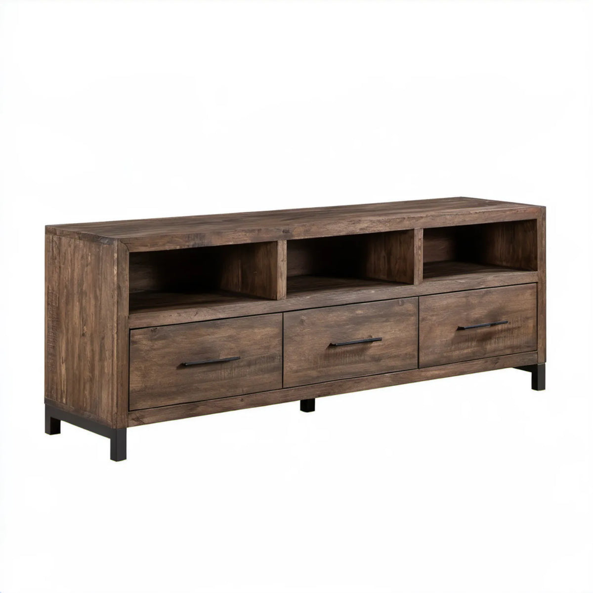 Szafka RTV z litego drewna mango, brązowo-czarna, 160 x 40 x 60 cm, 3 szuflady