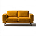 Dwuosobowa sofa musztardowa z czarnymi nóżkami, 160 x 85 x 82 cm, aksamit poliestrowy