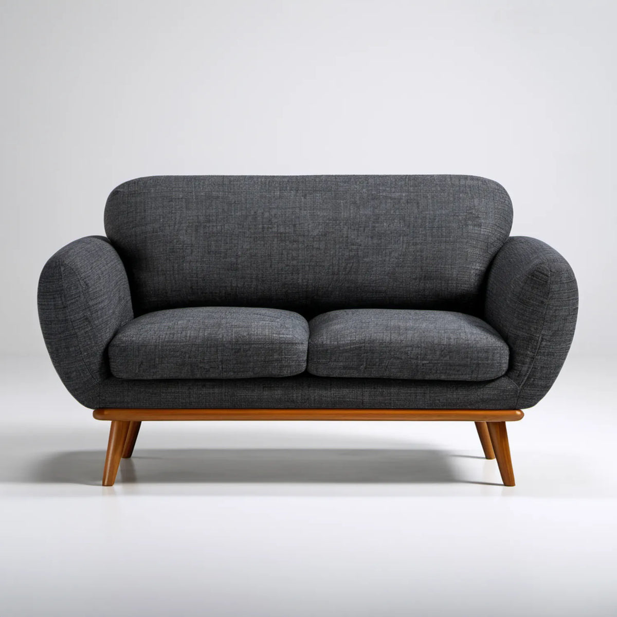 Grafitowa sofa dwuosobowa retro 150 x 84 x 82 cm z nogami z drewna kauczukowego