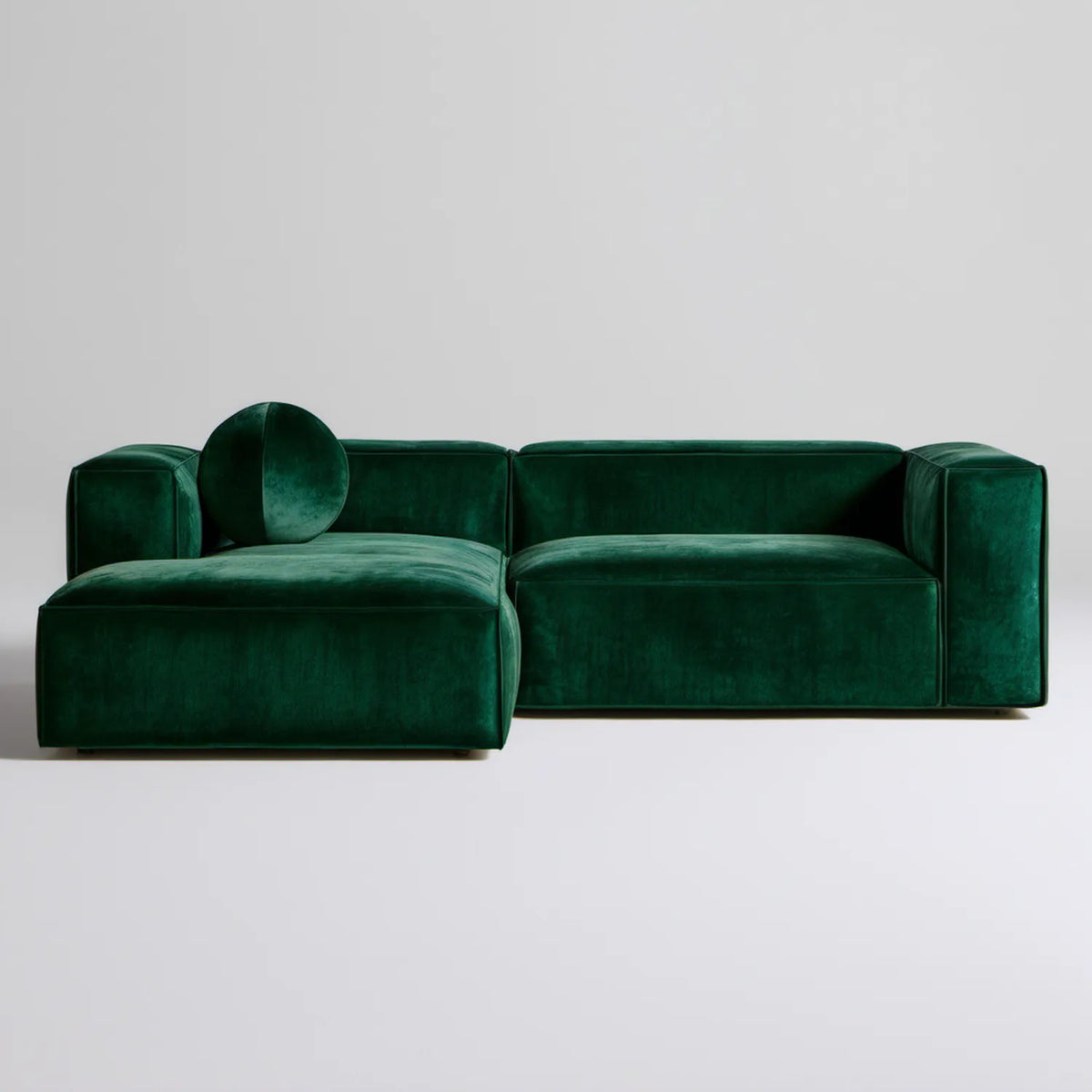 Zielona lewostronna sofa narożna z szezlongiem, aksamit poliestrowy, 260 x 160 x 75 cm