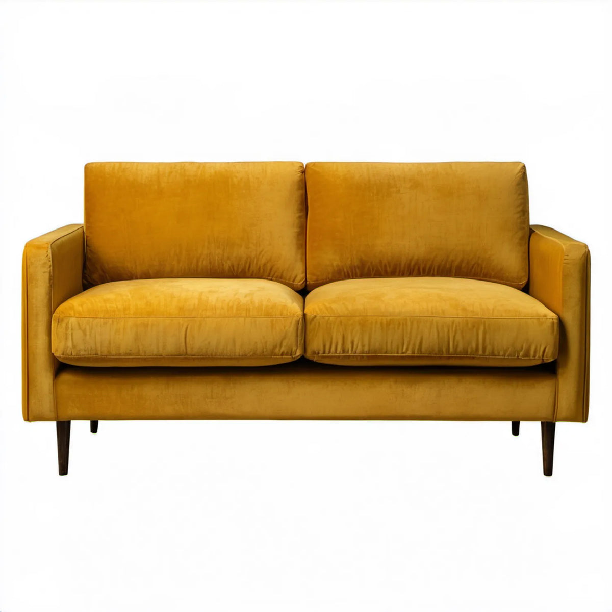 Musztardowa sofa dwuosobowa z aksamitnym obiciem 150 x 85 x 85 cm